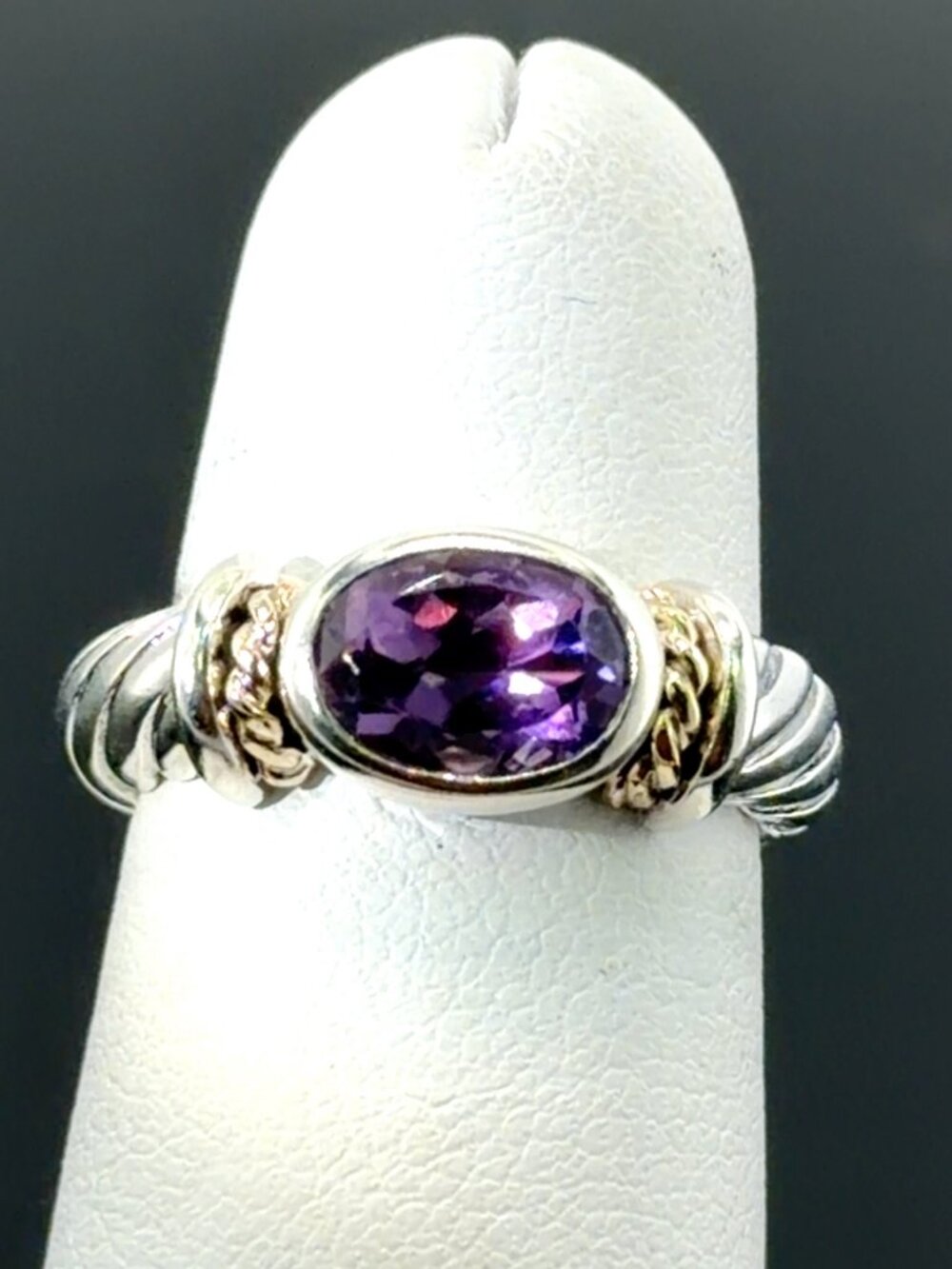 Silver and gold amethyst ring ring
